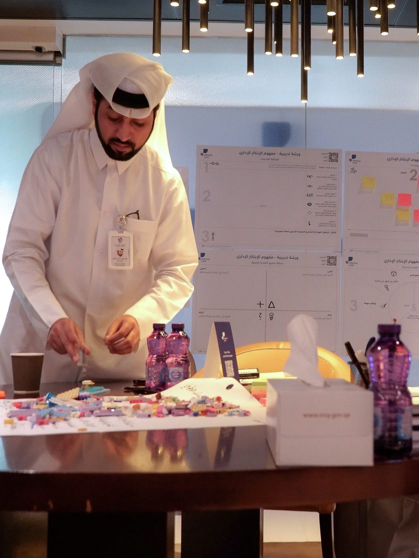 A government participant mapping ideas with sticky notes during an Ibtechar workshop